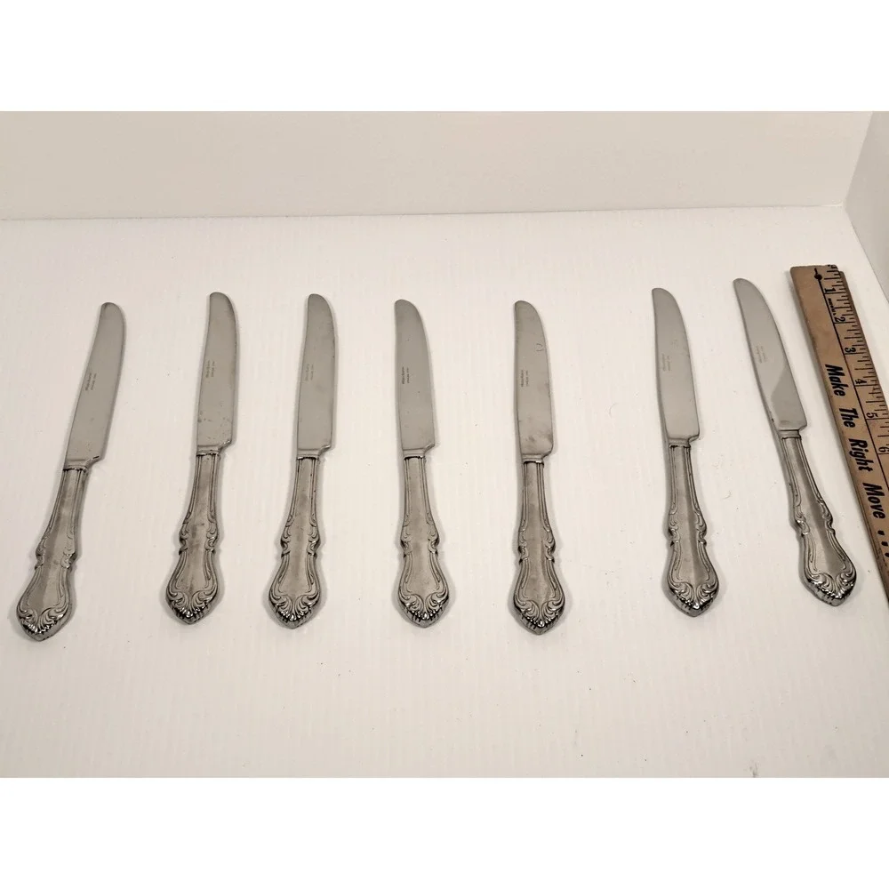 Reed & Barton Schubert 18/10 Stainless Steel Dinner Knives Set of 7 Scrolled